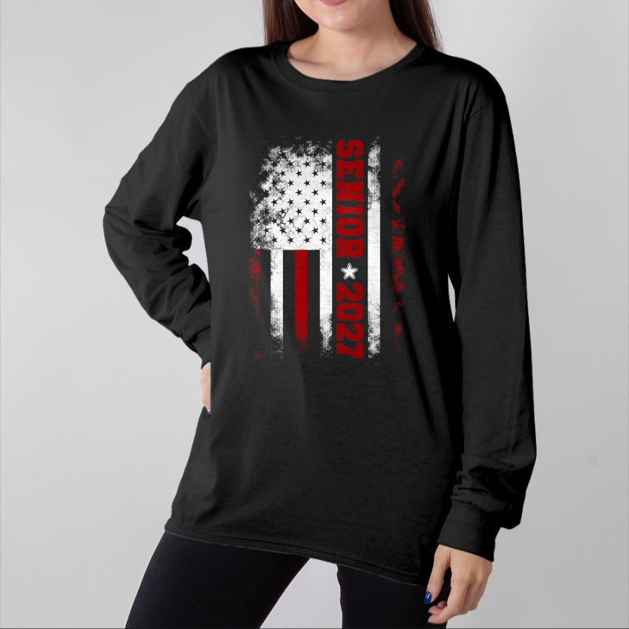Best Student Shirt, Funny Back To School UnisexT-Shirt/Hoodie/Sweatshirt HLT00 - Senior Class of 2027 Back to High School American USA Flag T-Shirt
