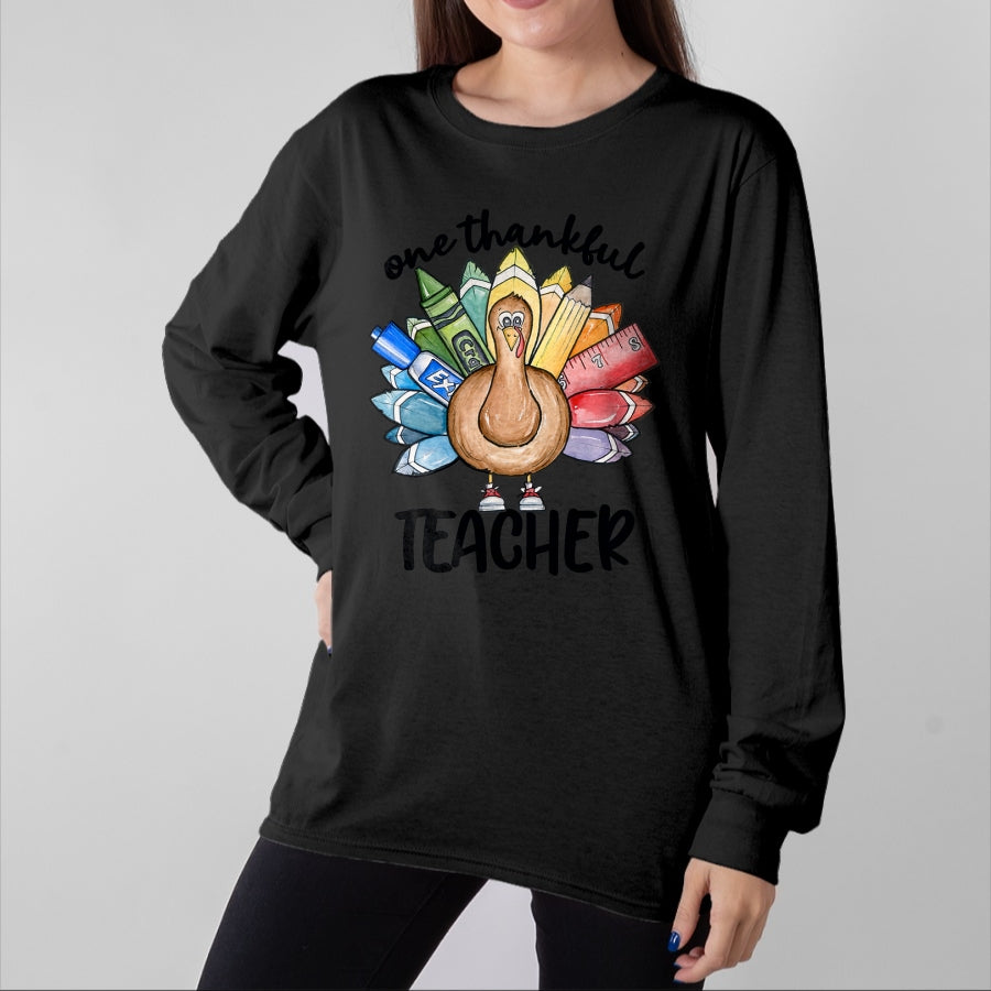 Best Thanksgiving Family Shirt , Funny Thanksgiving UnisexT-Shirt/Hoodie/Sweatshirt HLT00 - One Thankful Teacher Thanksgiving Turkey, Cute Crayon Pencil T-Shirt
