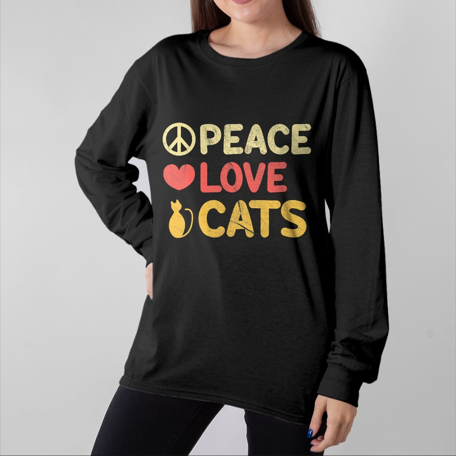Cat Love Shirt, Funny Cat Lover Gift UnisexT-Shirt/Hoodie/Sweatshirt HLT00 - Peace Love Cats Funny Cat Lover Gift T-Shirt