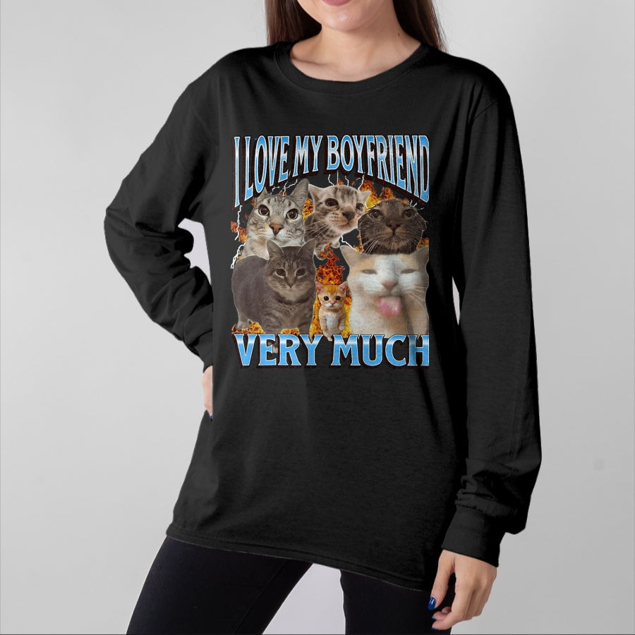 Cat Love Shirt, Funny Cat Lover Gift UnisexT-Shirt/Hoodie/Sweatshirt HLT00 - My Boyfriend Funny Cat Meme Bootleg Graphic T-Shirt, Men, Black, 3X-Large