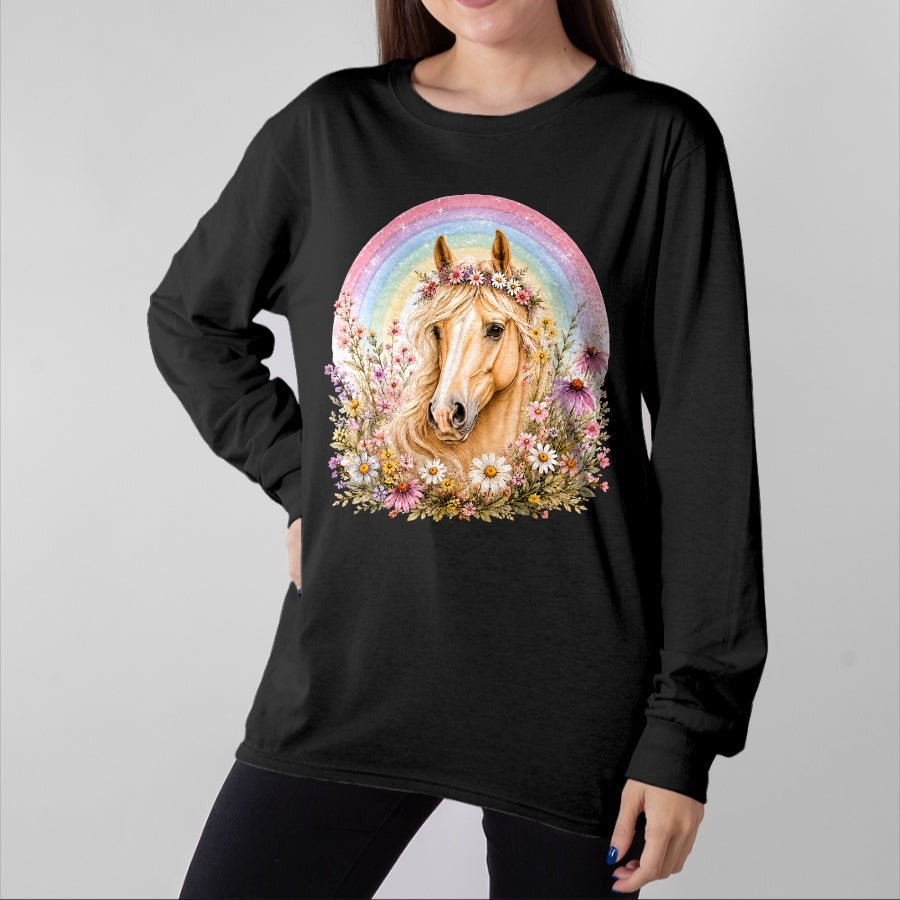 Best Horse Lover Shirt , Funny Horse UnisexT-Shirt/Hoodie/Sweatshirt HLT00 - Girls who Love Horses Birthday Party Costume Rainbow Flowers T-Shirt
