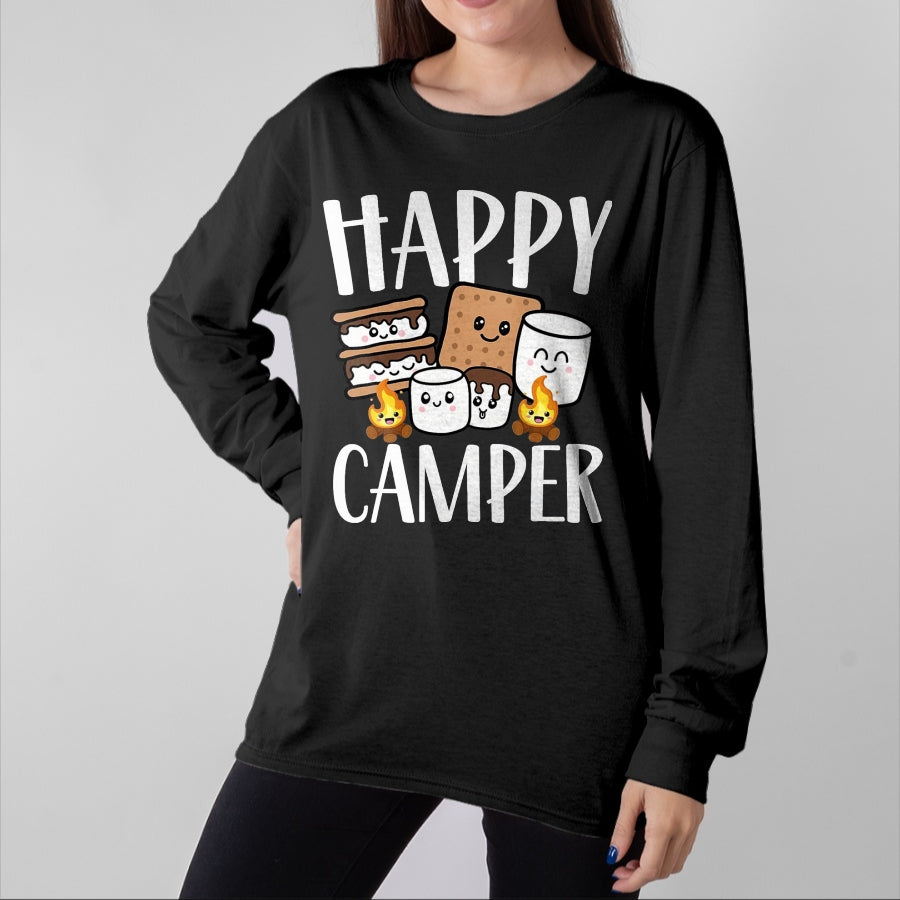 Funny Camping Shirt, Gift For Camping Lover Unisex T-Shirt/Hoodie/Sweatshirt HLT00 - Kawaii Smore Happy Camper Camping Crew Trip Campfire Squad T-Shirt, Men, Black, 3X-Large