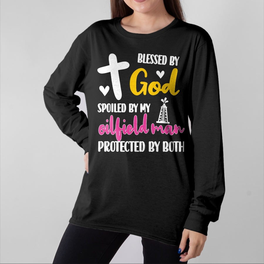 Best Wife Shirt, Wife and Husband Unisex T-Shirt/Hoodie/Sweatshirt HLT00 - Spoiled By My Oilfield Man Husband Oilfield Worker Wife T-Shirt