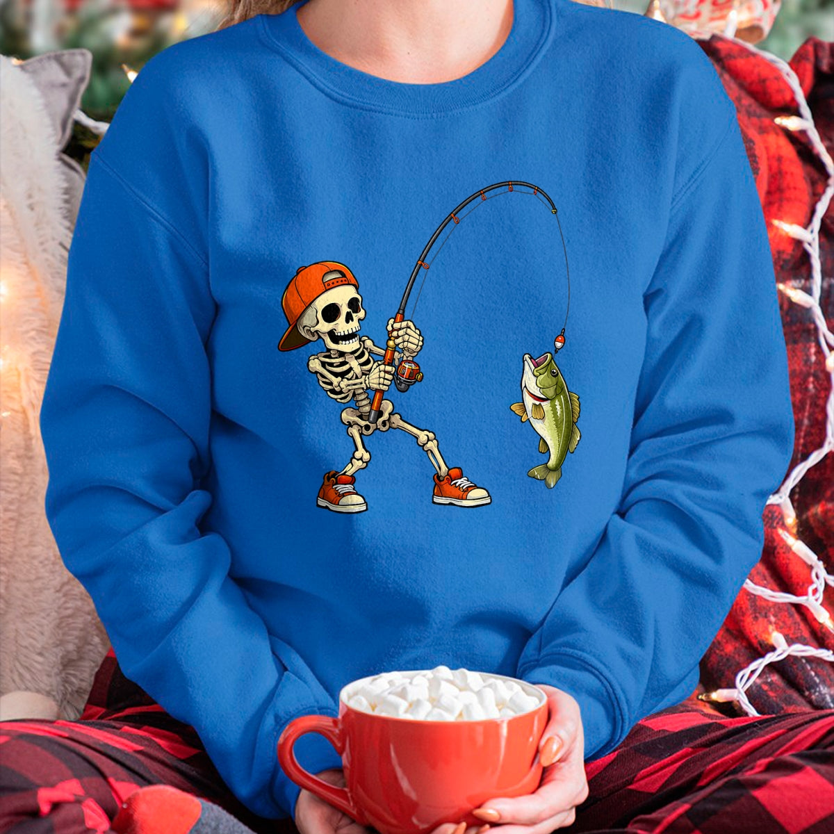 Funny Fishing Shirt, Gift For Fishing Lover Unisex T-Shirt/Hoodie/Sweatshirt HLT00 - Halloween Skeleton Fishing Bass Fisherman Funny Spooky T-Shirt