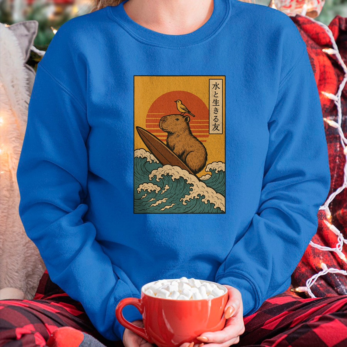 Cute Capybara Shirt, Funny Capybara Unisex T-Shirt/Hoodie/Sweatshirt HLT00 - Capybara Surfing Japanese T-Shirt