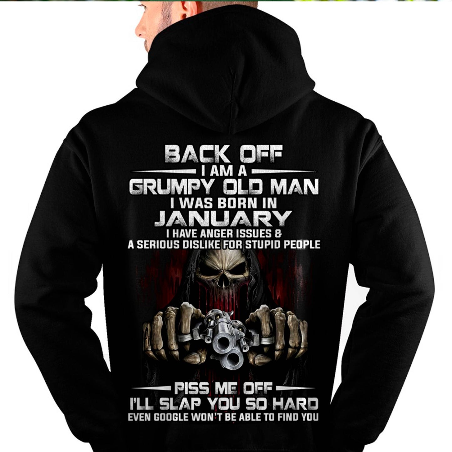 January - Grumpy Old Man T-Shirt – Funny Skull Gun Graphic Tee for Men - DTSM01 (SKU09-109-01)
