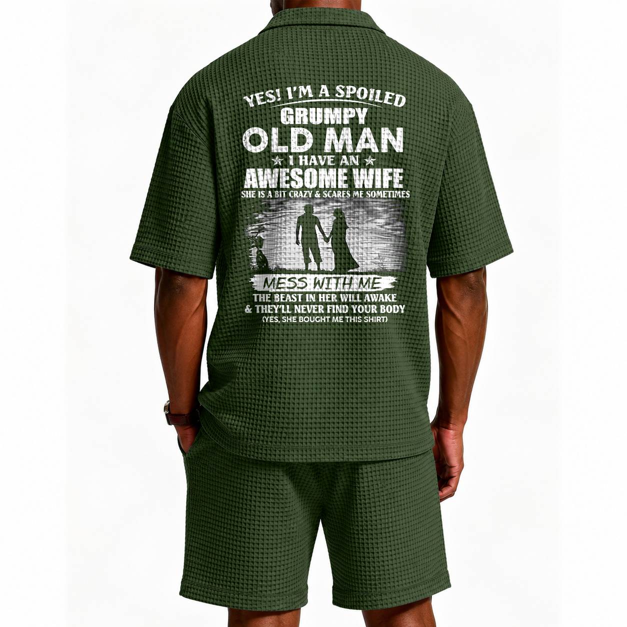 GRUMPY OLD MAN WAFFLE POLO SHIRT & SHORTS SET - M14 – AWESOME WIFE GIFT FOR HUSBAND - DTSM00 (SKU2607-140-00)