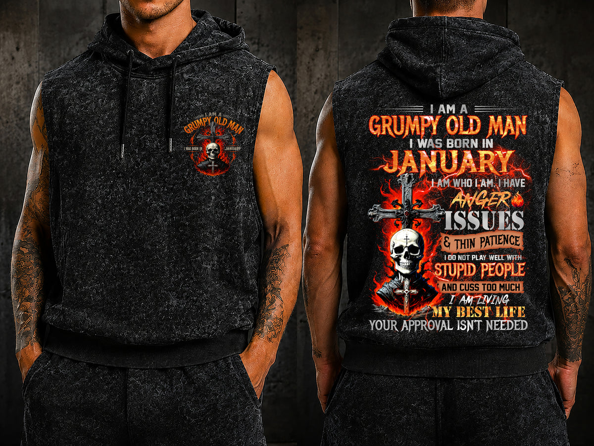 JANUARY - GRUMPY OLD MAN - FULLY PRINTED HOODED VEST - A09-805 - PERFECT GIFT FOR MEN DTSM01 (SKU2607-07-01)