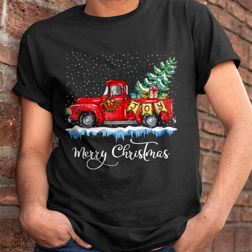 Christmas Shirts for Family, Funny christmas shirts, Christmas Unisex T-Shirt/Hoodie/Sweatshirt HLT00 - Vintage Merry Christmas Red Truck Old Fashioned Christmas Long Sleeve T-Shirt