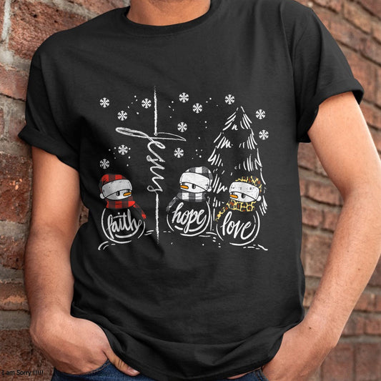 Christmas Shirts for Family, Funny christmas shirts, Christmas Unisex T-Shirt/Hoodie/Sweatshirt HLT00 -Faith Hope Love Jesus Snowman Plaid Leopard Christmas Gift T-Shirt