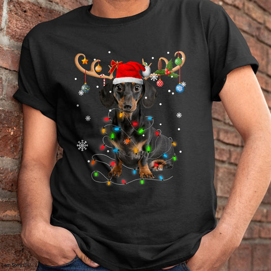 Christmas Shirts for Family, Funny christmas shirts, Christmas Unisex T-Shirt/Hoodie/Sweatshirt HLT00 - Funny Dachshund Christmas Reindeer Christmas Lights Pajama T-Shirt