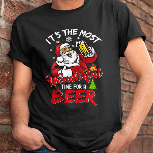 Christmas Shirts for Family, Funny christmas shirts, Christmas Unisex T-Shirt/Hoodie/Sweatshirt HLT00 - Funny Christmas Santa Claus Drinking Beer Wonderful Time T-Shirt