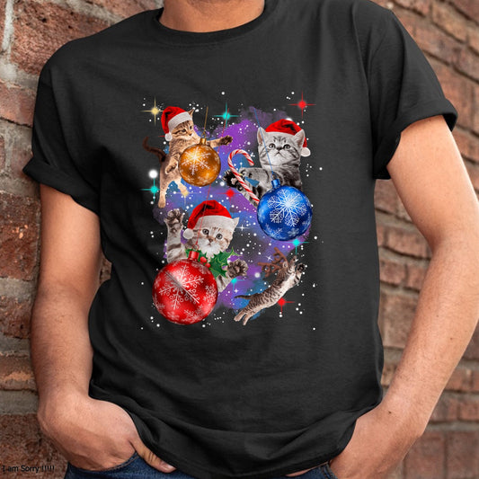 Christmas Shirts for Family, Funny christmas shirts, Christmas Unisex T-Shirt/Hoodie/Sweatshirt HLT00 - Cute Christmas Cats In Space Ornaments Graphic T-Shirt