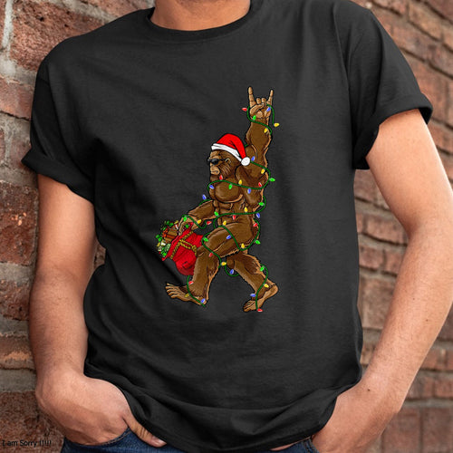 Christmas Shirts for Family, Funny christmas shirts, Christmas Unisex T-Shirt/Hoodie/Sweatshirt HLT00 - Santa Bigfoot Christmas Lights Rock Funny Sasquatch Believe T-Shirt