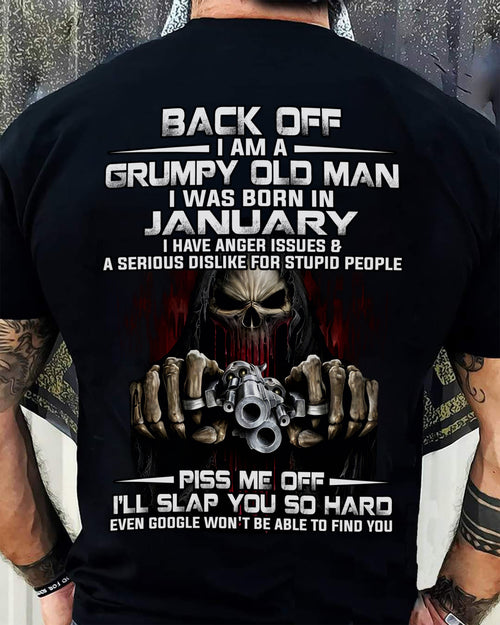 January - Grumpy Old Man T-Shirt – Funny Skull Gun Graphic Tee for Men - DTSM01 (SKU09-109-01)