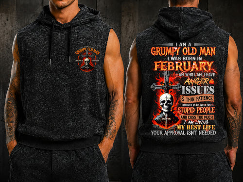 FEBRUARY - GRUMPY OLD MAN - FULLY PRINTED HOODED VEST - A09-805 - PERFECT GIFT FOR MEN DTSM02 (SKU2607-07-02)