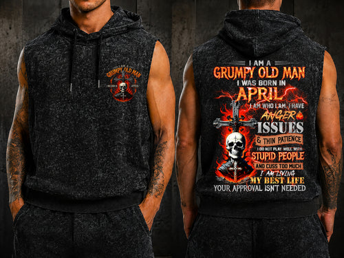 APRIL - GRUMPY OLD MAN - FULLY PRINTED HOODED VEST - A09-805 - PERFECT GIFT FOR MEN DTSM04 (SKU2607-07-04)