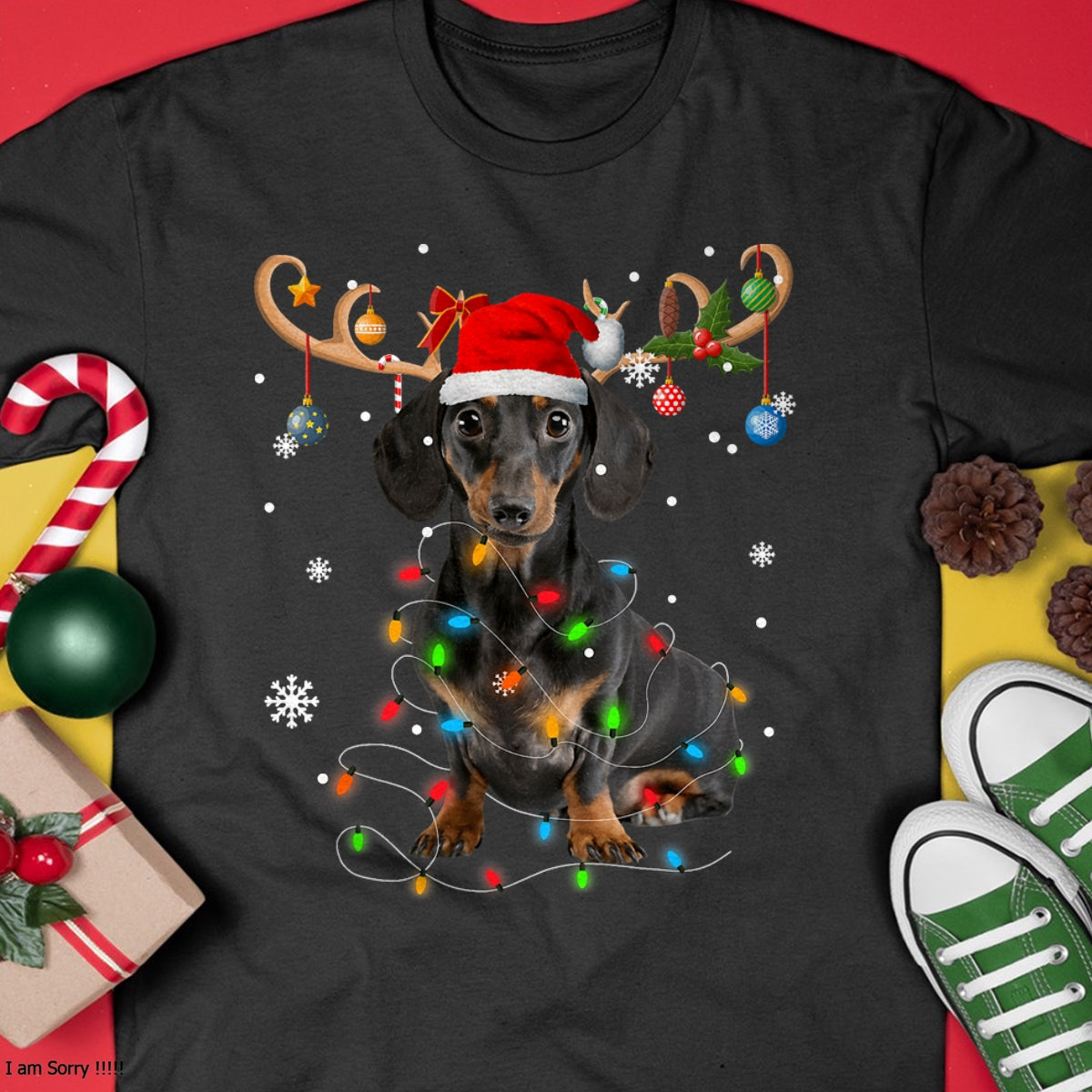 Christmas Shirts for Family, Funny christmas shirts, Christmas Unisex T-Shirt/Hoodie/Sweatshirt HLT00 - Funny Dachshund Christmas Reindeer Christmas Lights Pajama T-Shirt