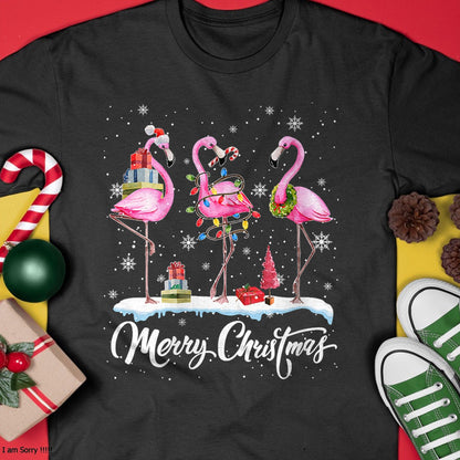 Christmas Shirts for Family, Funny christmas shirts, Christmas Unisex T-Shirt/Hoodie/Sweatshirt HLT00 - Merry Christmas Hat Santa Flamingo Light Christmas Snow T-Shirt