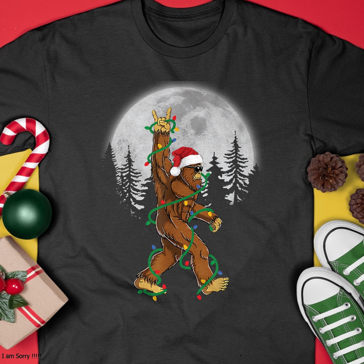 Christmas Shirts for Family, Funny christmas shirts, Christmas Unisex T-Shirt/Hoodie/Sweatshirt HLT00 - Bigfoot Santa Christmas Tree Lights Funny Xmas Sasquatch Long Sleeve T-Shirt