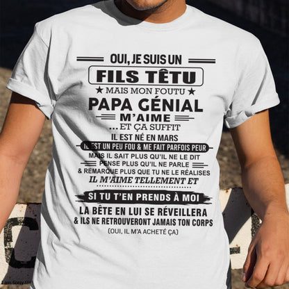 MARS - Oui, je suis un garçon têtu – T-shirt | Cadeau d’anniversaire de papa pour son fils - dtsm03 / fr03 (SKU12-260-03)