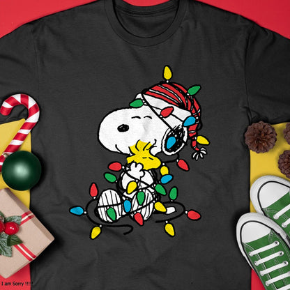 Christmas Shirts for Family, Funny christmas shirts, Christmas Unisex T-Shirt/Hoodie/Sweatshirt HLT00 - Peanuts - Snoopy Woodstock Christmas Lights T-Shirt