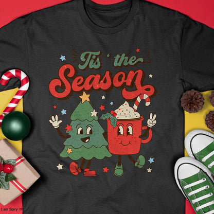 Christmas Shirts for Family, Funny christmas shirts, Christmas Unisex T-Shirt/Hoodie/Sweatshirt HLT00 - Vintage Christmas Tis The Season Christmas Tree Coffee Latte T-Shirt