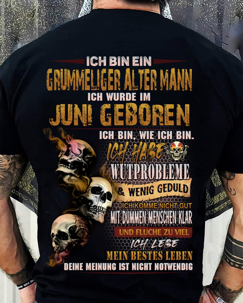 JUNI MANN SHIRT – GRUMMELIGER ALTER MANN GEBOREN IM JUNI – LUSTIGES SCHÄDEL KREUZ T-SHIRT FÜR MÄNNER - DTSM06 (SKU2605-177-06)