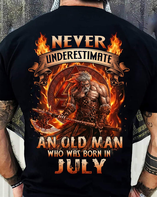 Never Underestimate An Old Man Born In July T-Shirt – Viking Warrior Graphic Tee Gift For Men - DTSM07 (SKU2604-257-07)