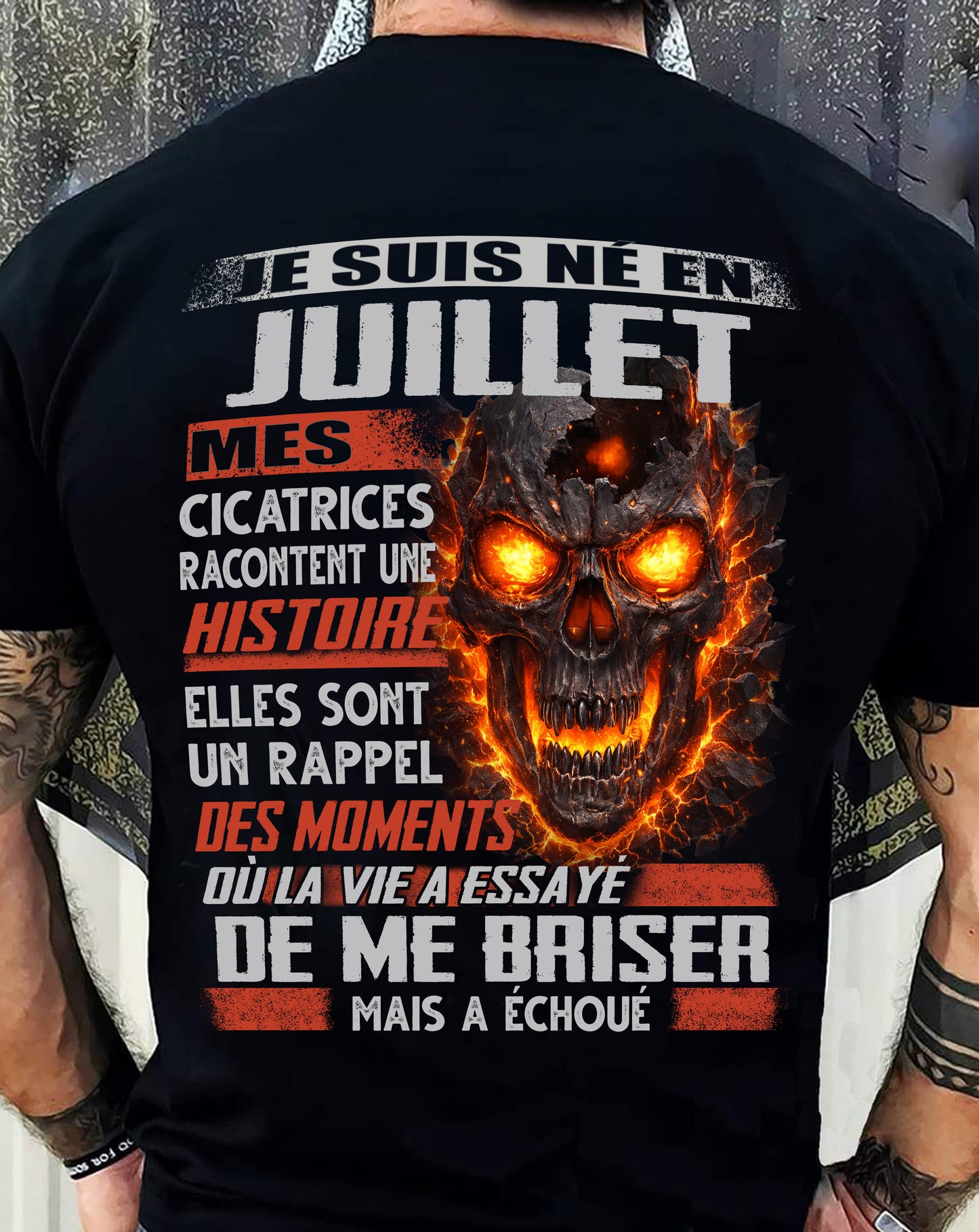 Je Suis Né en Juillet – Mes Cicatrices Racontent Une Histoire | T-Shirt Homme Fort - DTSM07 (SKU26T-01175-07)
