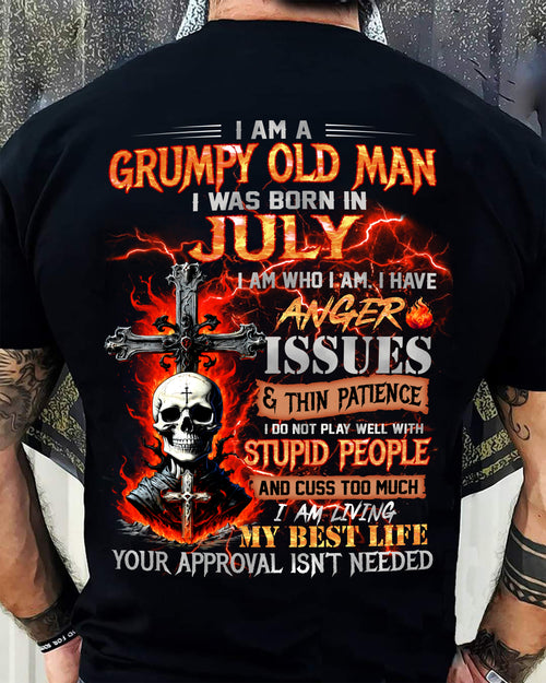 JULY - GRUMPY OLD MAN T-SHIRT - FUNNY SKULL ANGER ISSUES TEE - PERFECT GIFT FOR MEN DTSM07 (SKU12-319-07)