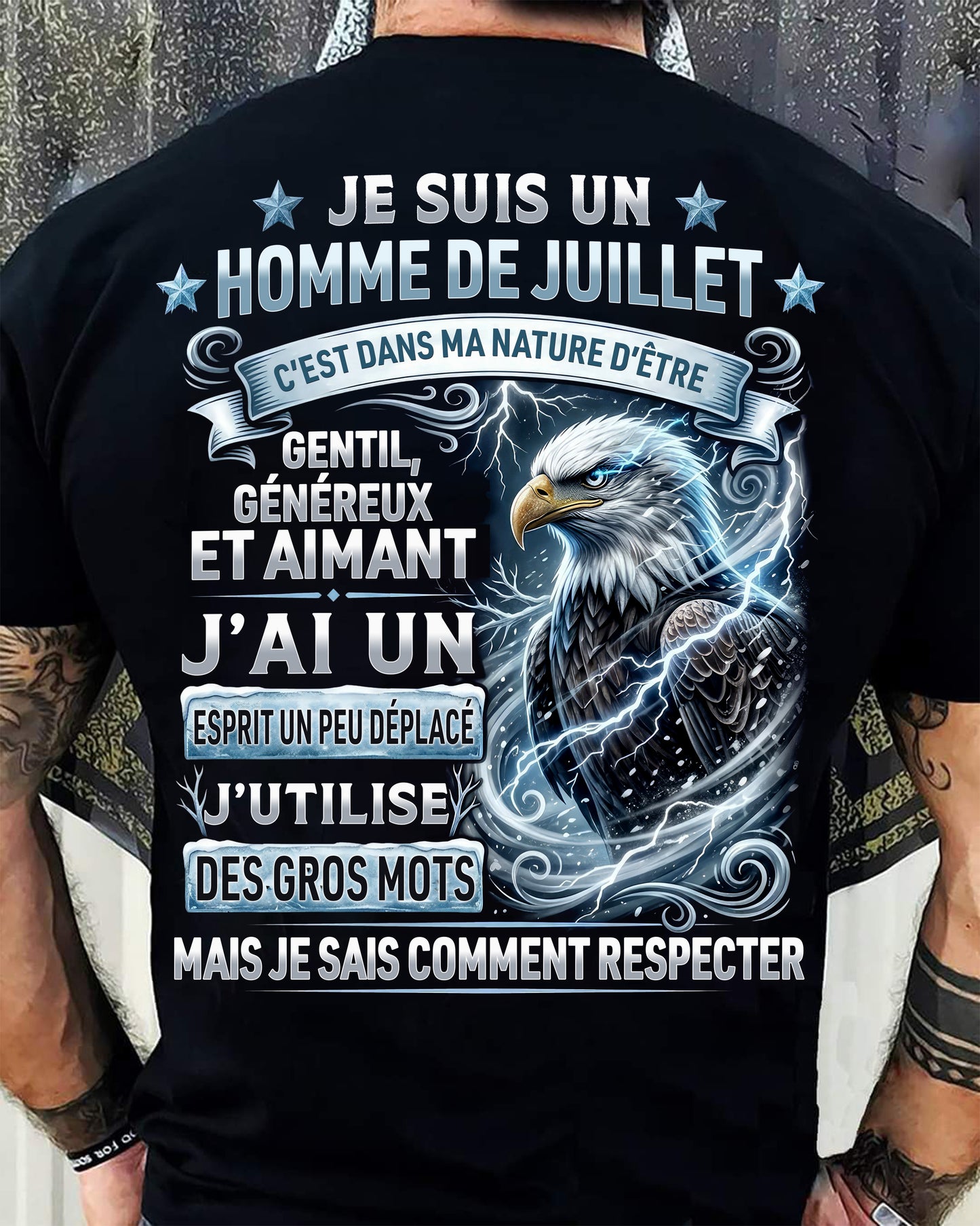 JUILLET - ESPRIT MALICIEUX MAIS SAIT RESPECTER - T-SHIRT ANNIVERSAIRE HOMME - IMPRESSION DTG PREMIUM - DTSM07 (SKU2604-86-07)