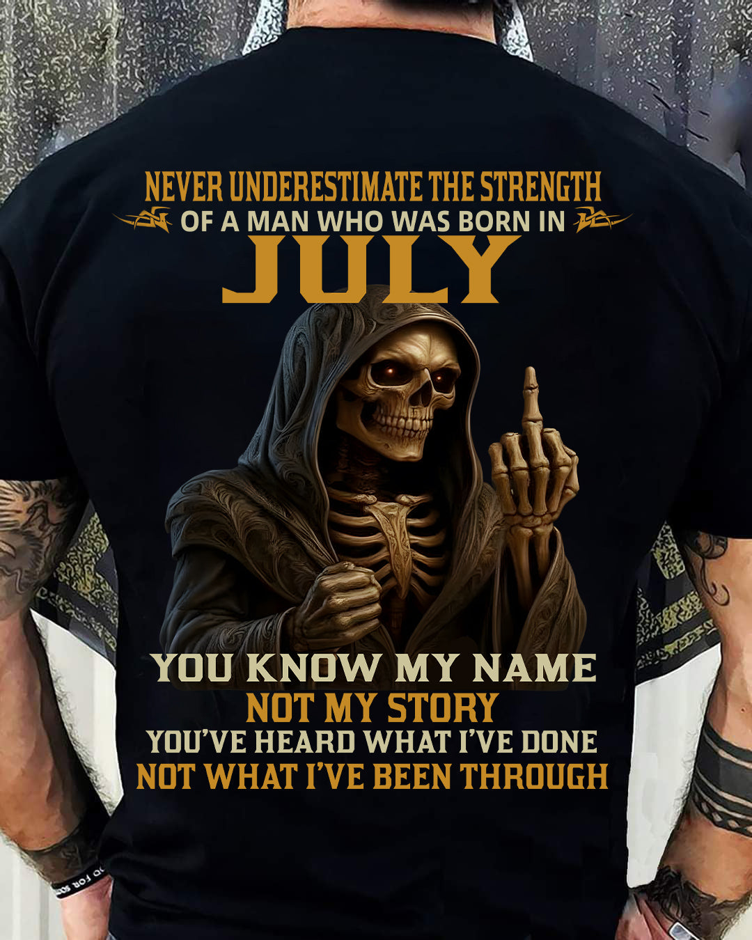 JULY - NEVER UNDERESTIMATE - BIRTHDAY T-SHIRT FOR MEN - DTSM07 (SKU26T-01-06-07)