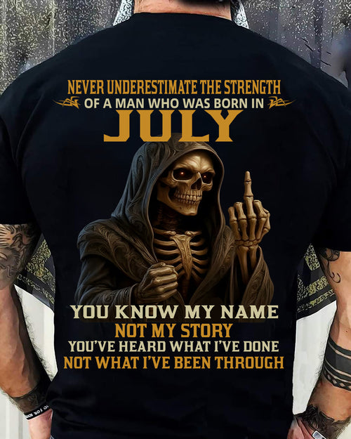 JULY - NEVER UNDERESTIMATE - BIRTHDAY T-SHIRT FOR MEN - DTSM07 (SKU26T-01-06-07)