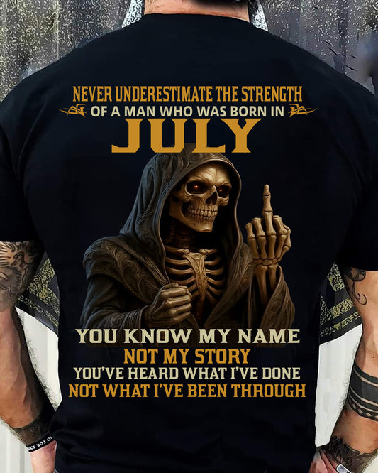 JULY - NEVER UNDERESTIMATE - BIRTHDAY T-SHIRT FOR MEN - DTSM07 (SKU26T-01-06-07)
