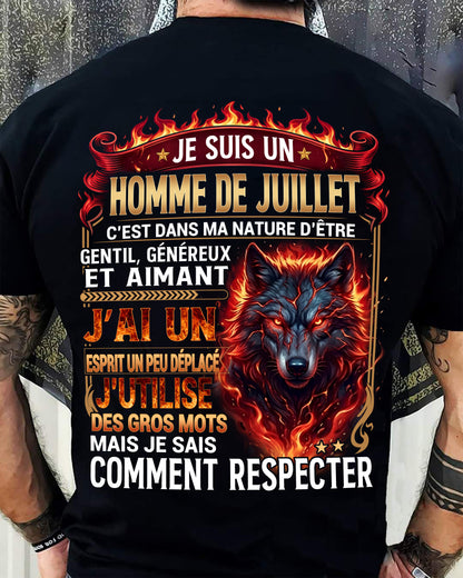 JUILLET - ESPRIT MALICIEUX MAIS SAIT RESPECTER - T-SHIRT ANNIVERSAIRE HOMME - IMPRESSION DTG PREMIUM - DTSM07 (SKU2604-87-07)