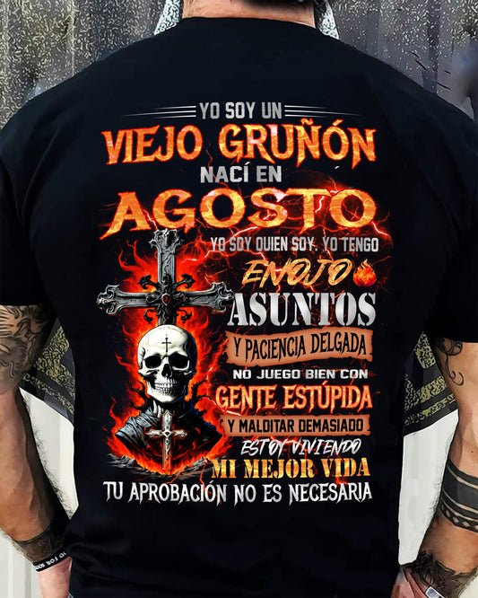 Agosto - Viejo Gruñón - Camiseta Divertida de Calavera con Problemas de Ira - Regalo Perfecto Para Ti - DTSM08 (SKU26T-01203-08)