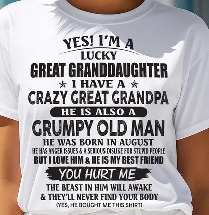 AUGUST - LUCKY GREAT GRANDDAUGHTER OF CRAZY GREAT GRANDPA - PERFECT GIFT FROM GREAT GRANDPA - DTSM08 (SKU12-287-08)