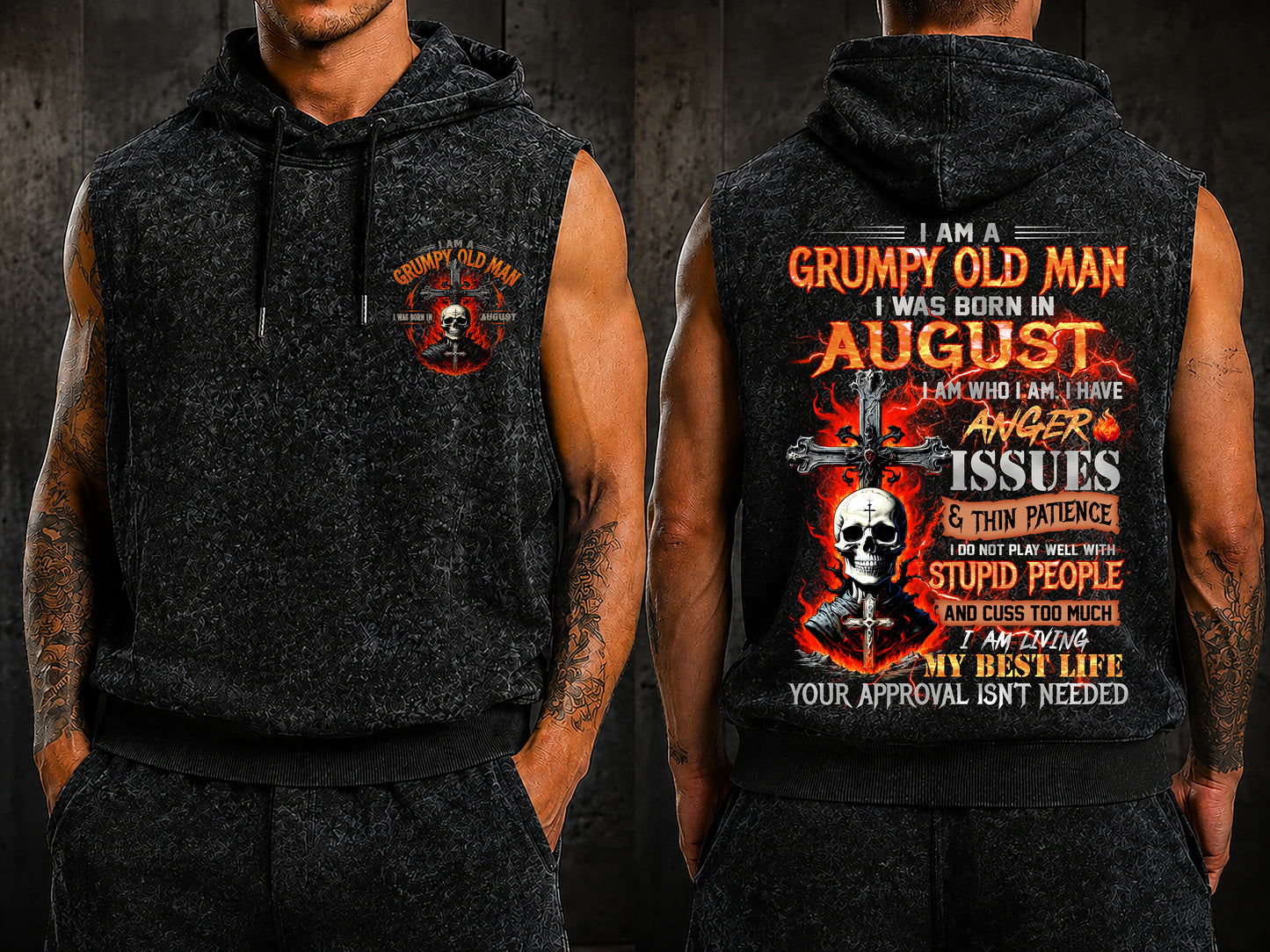AUGUST - GRUMPY OLD MAN - FULLY PRINTED HOODED VEST - A09-805 - PERFECT GIFT FOR MEN DTSM08 (SKU2607-07-08)