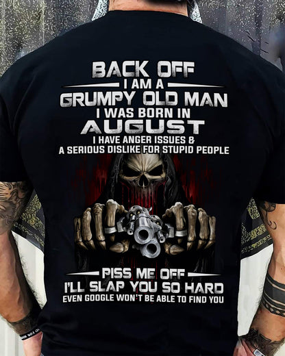August - Grumpy Old Man T-Shirt – Funny Skull Gun Graphic Tee for Men - DTSM08 (SKU09-109-08)