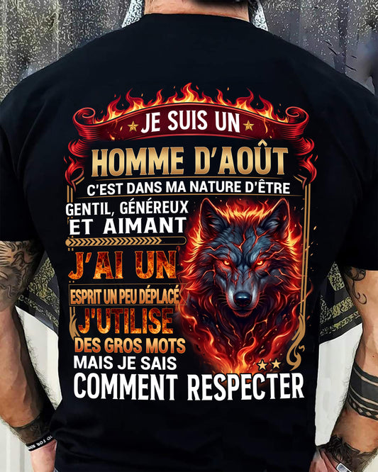AOÛT - ESPRIT MALICIEUX MAIS SAIT RESPECTER - T-SHIRT ANNIVERSAIRE HOMME - IMPRESSION DTG PREMIUM - DTSM08 (SKU2604-87-08)