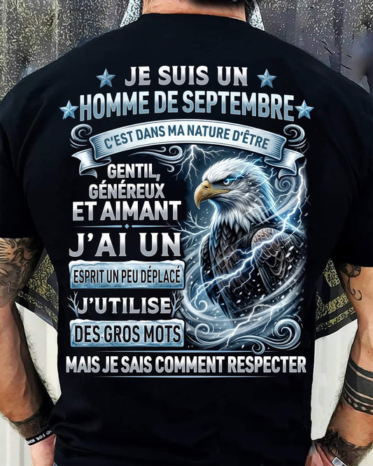 SEPTEMBRE - ESPRIT MALICIEUX MAIS SAIT RESPECTER - T-SHIRT ANNIVERSAIRE HOMME - IMPRESSION DTG PREMIUM - DTSM09 (SKU2604-86-09)
