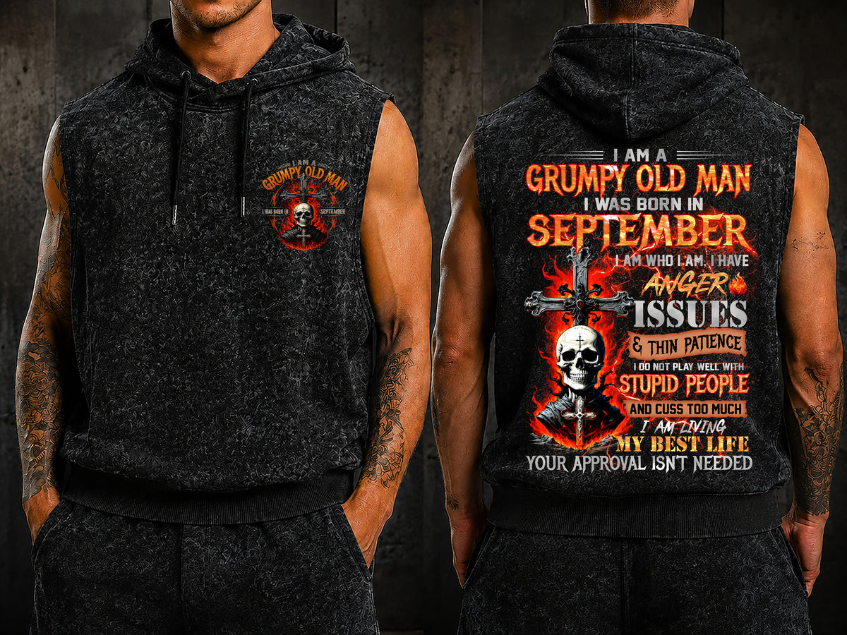 SEPTEMBER - GRUMPY OLD MAN - FULLY PRINTED HOODED VEST - A09-805 - PERFECT GIFT FOR MEN DTSM09 (SKU2607-07-09)