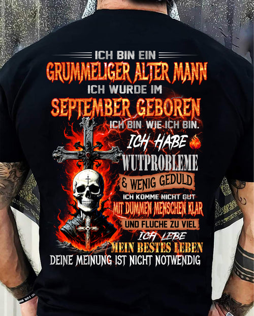 SEPTEMBER MANN SHIRT – GRUMMELIGER ALTER MANN GEBOREN IM SEPTEMBER – LUSTIGES SCHÄDEL KREUZ T-SHIRT FÜR MÄNNER - DTSM09 (SKU2605-174-09)