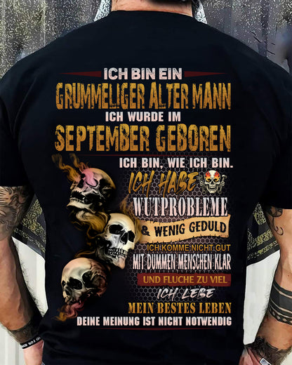 SEPTEMBER MANN SHIRT – GRUMMELIGER ALTER MANN GEBOREN IM SEPTEMBER – LUSTIGES SCHÄDEL KREUZ T-SHIRT FÜR MÄNNER - DTSM09 (SKU2605-177-09)