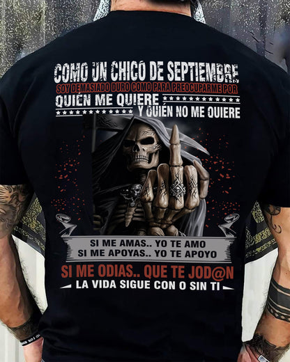 Camiseta de Cumpleaños de Septiembre para Hombre – Camiseta de Calavera Grim Reaper Ruda - DTSM09 (SKU08-73-09)