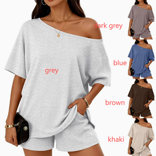 Off-center Collar Top and Shorts Set - A09-763