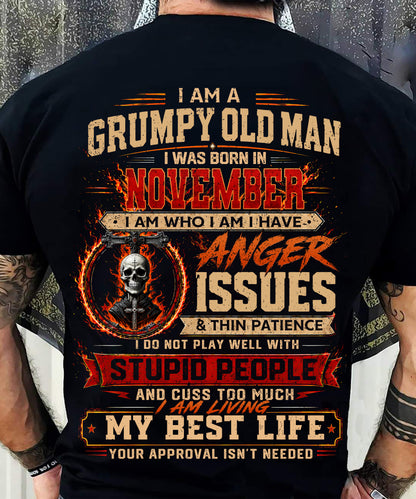 NOVEMBER - GRUMPY OLD MAN T-SHIRT - FUNNY SKULL ANGER ISSUES TEE - PERFECT GIFT FOR MEN - DTSM11 (SKU2607-253-11)