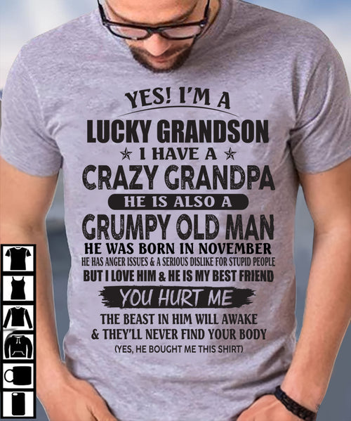 NOVEMBER - LUCKY GRANDSON OF CRAZY GRANDPA -  PERFECT GIFT FROM GRANDPA - DTSM11 (SKU12-145-11)
