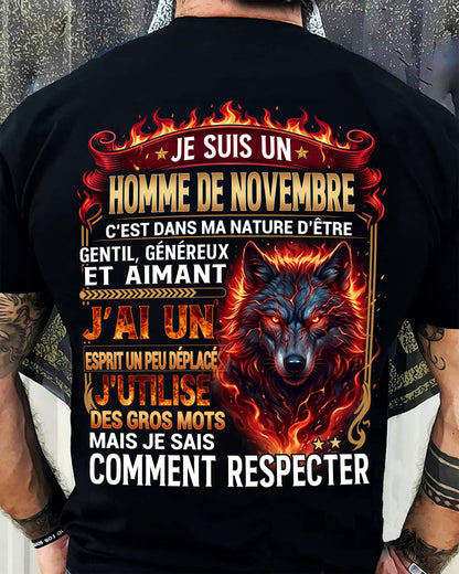 NOVEMBRE - ESPRIT MALICIEUX MAIS SAIT RESPECTER - T-SHIRT ANNIVERSAIRE HOMME - IMPRESSION DTG PREMIUM - DTSM11 (SKU2604-87-11)
